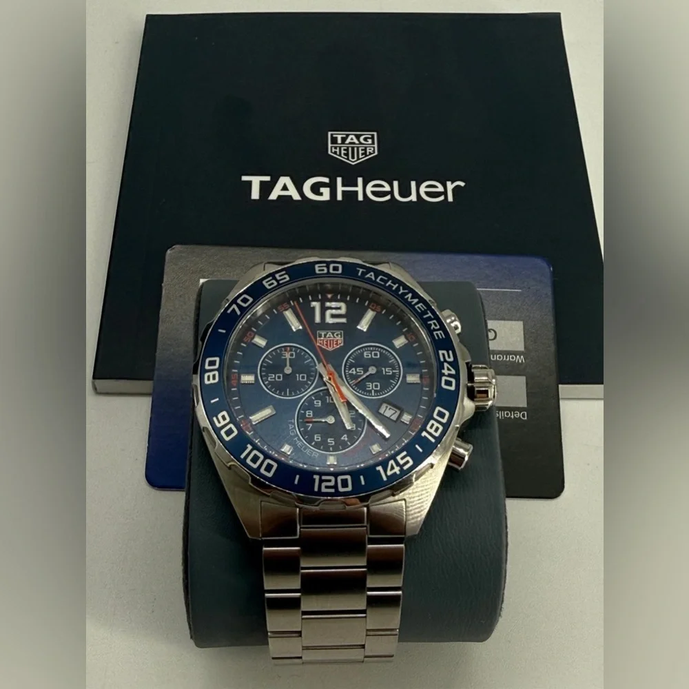 Tag Heuer Men's Silver Stainless Steel Watch with Blue Dial